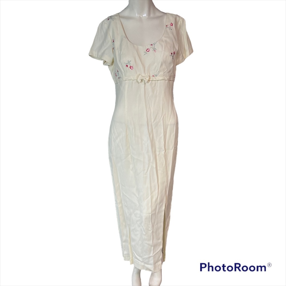 Vintage 90s Dress size 7 8 Small Maxi Midi Embroidered Slit